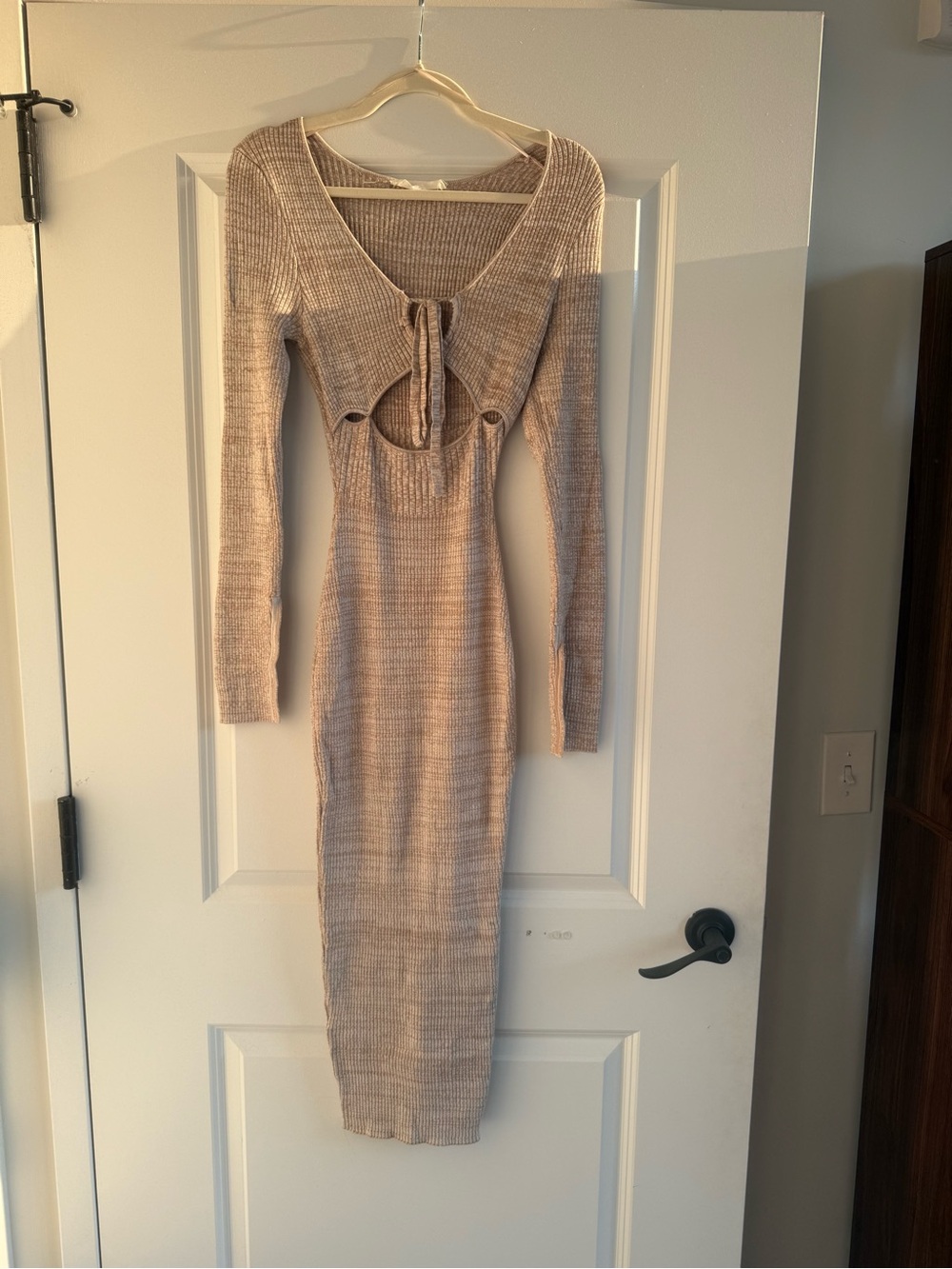 Ribbed Knit Long Sleeve Dress with Cutout from Australia